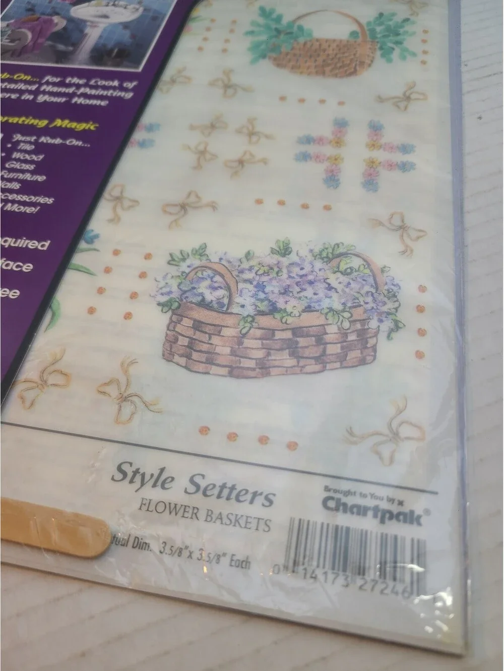 Vintage Chartpak Style Setters Radiant Rub On Room Decor Floral Flower Baskets
